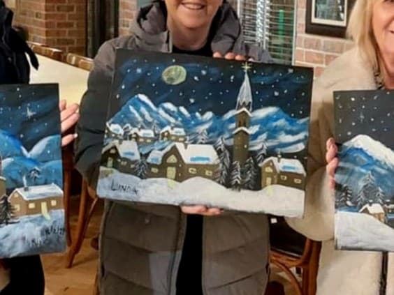 Paintings created during a group activity.